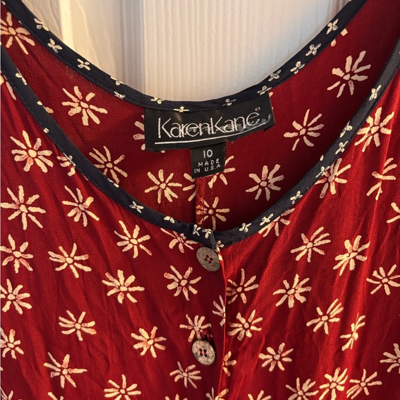 Karen Kane Red Flower Pattern contrasting Navy trim Maxi Dress - Picture 2 of 4